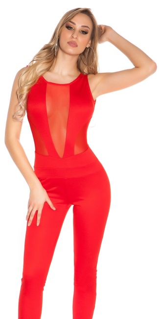 jumpsuit with net-applications Red